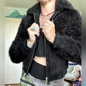 Express faux fur real leather detail jacket XS